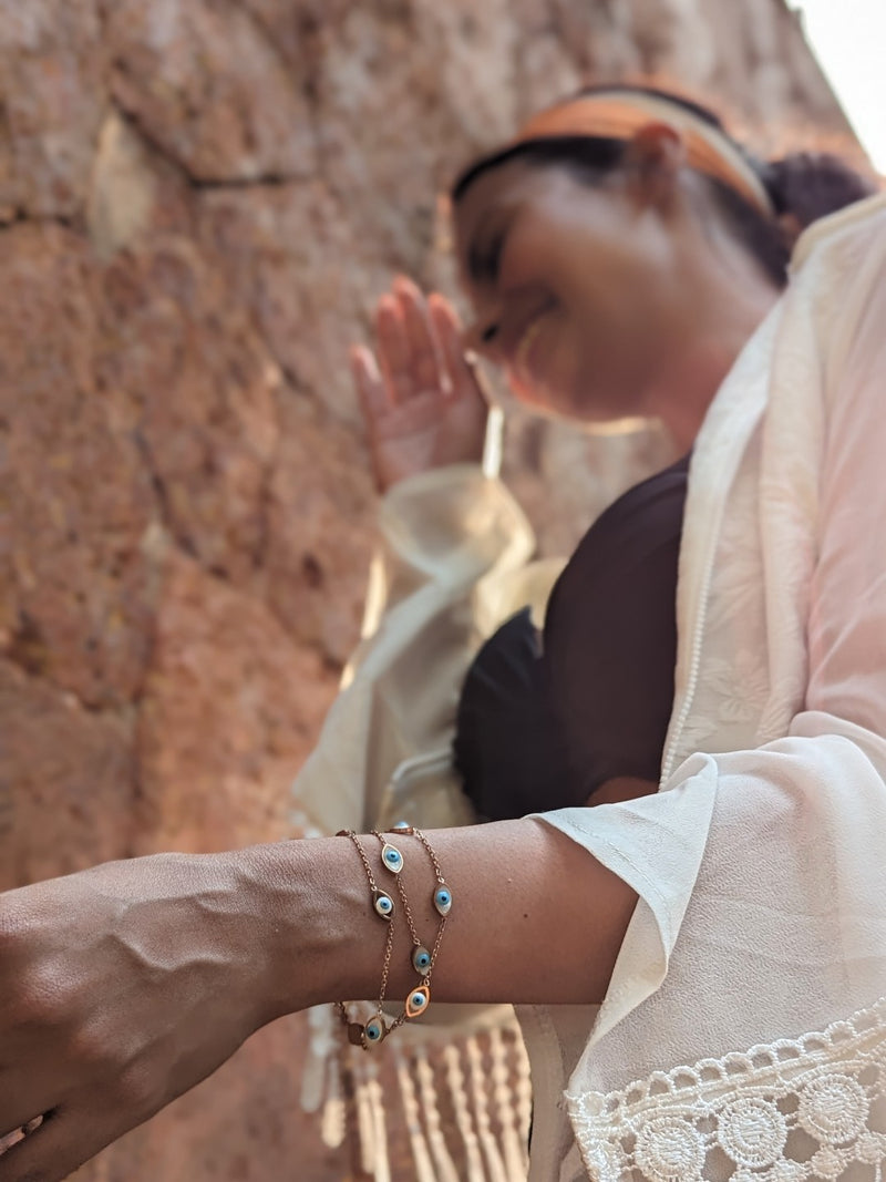 Layered Rose Gold Evil Eye Bracelet