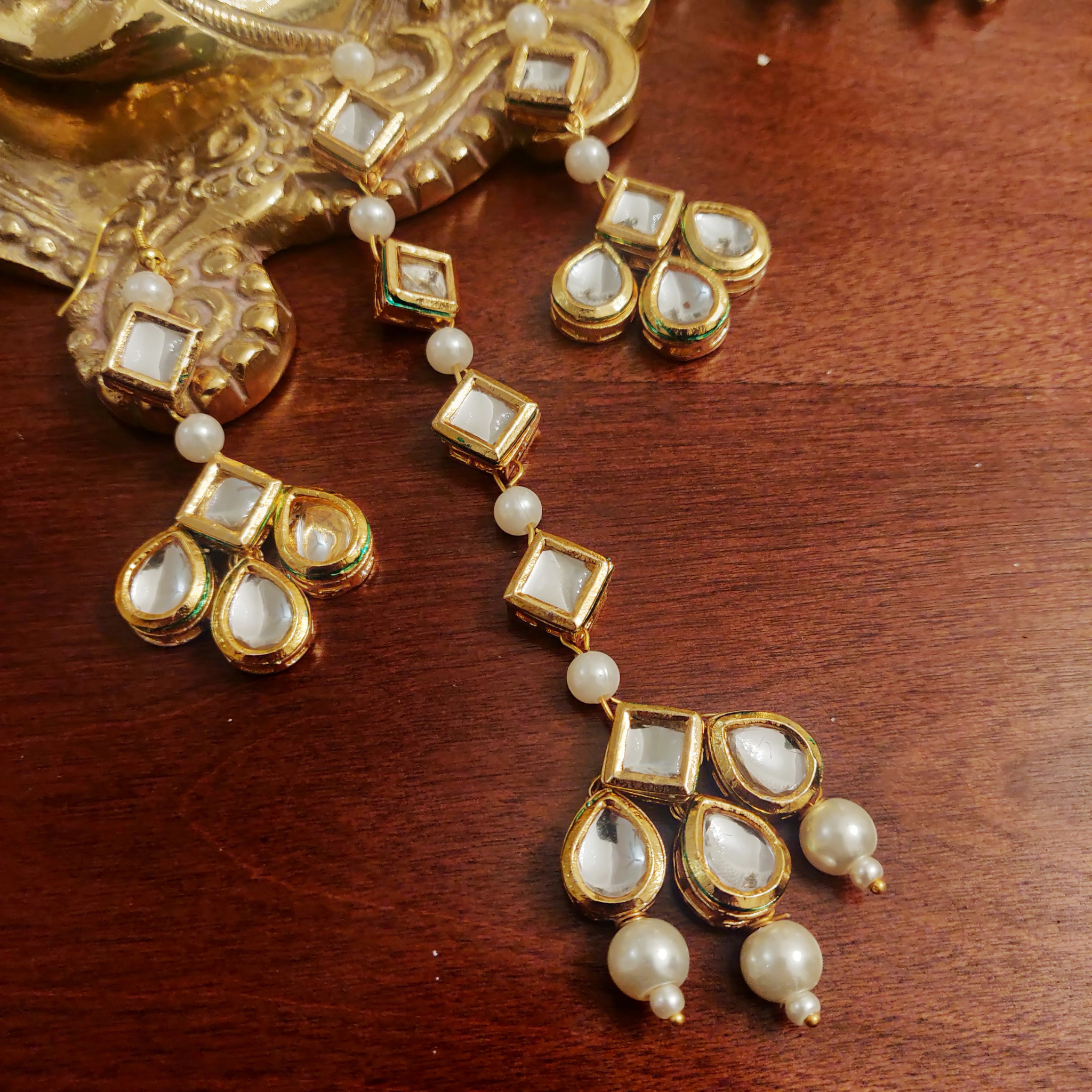 Kundan Tikka Earrings Set For Ladies Buy Online  Gehna Shop